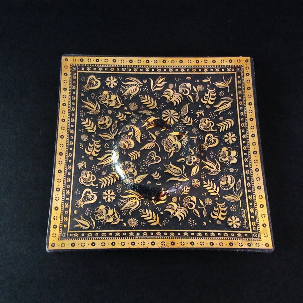 Vintage  Georges Briard  22K Gold glass Tray Persian Garden pattern 9 3/4"